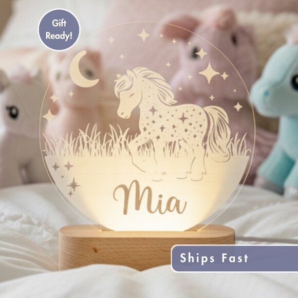 Horse Night Light – Personalized LED Lamp for Kids Room - Picture 1 of 8